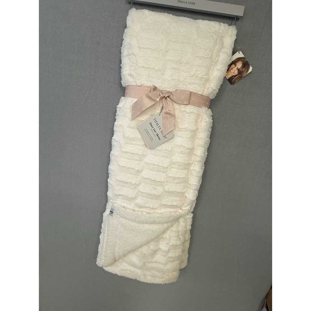 NWT Thalia Sodi Faux Fur Throw Blanket Cream Off-White Reversible Sherpa Soft